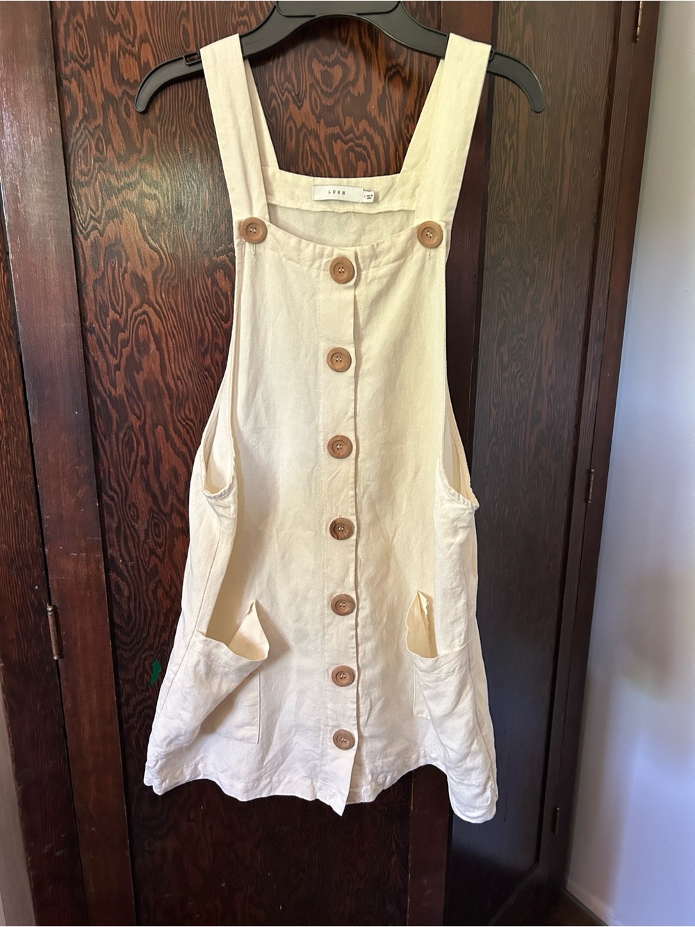 Button-Front Cream Cotton Jumper Dress